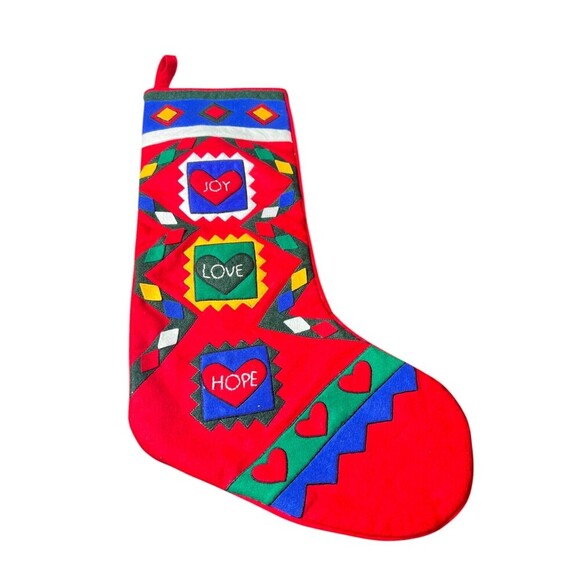 Vintage L'Art Felt Christmas Stocking Decor Ornament 12" Joy Love Hope Seasonal - Picture 1 of 10
